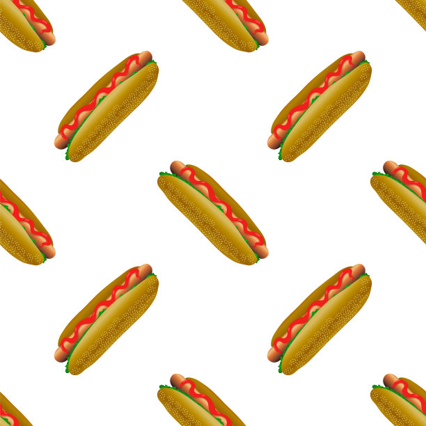 街头快餐无缝模式。新鲜的热狗。不健康的高热量食物。图片下载