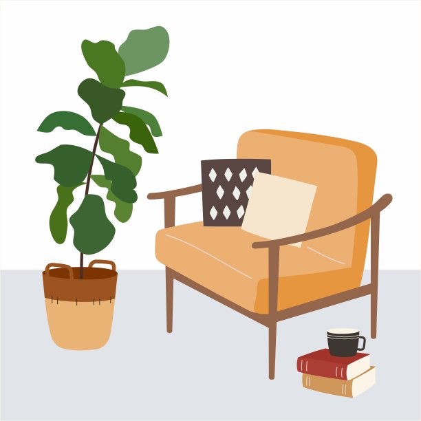 客厅有椅子和室内植物。图片下载