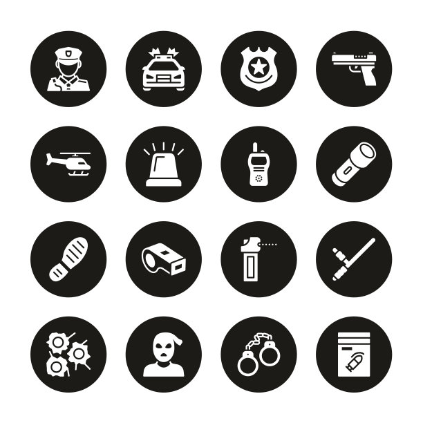 警察图标白色在黑色圆圈设置图片下载