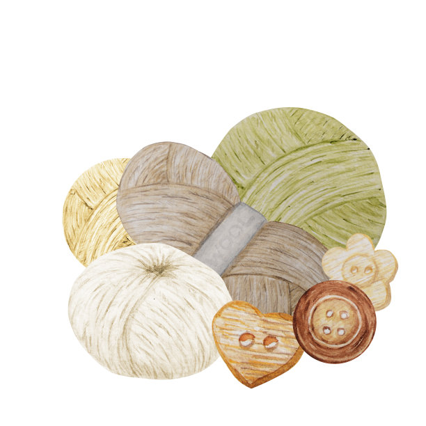 绿棕色针织店的标志，品牌，头像-组成针，纱线，按钮。用于编织工艺品，爱好标志。插图手工或针织与球的纱线图标，刺绣图片下载