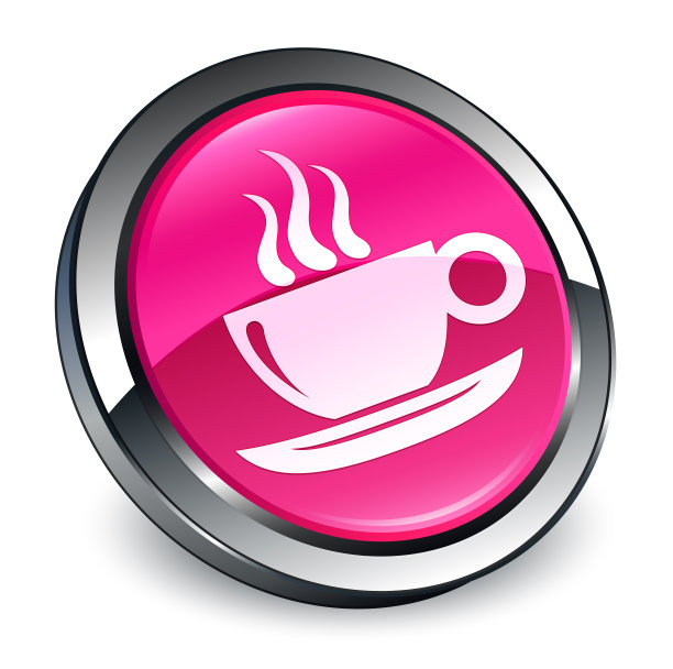 咖啡杯图标3d粉色圆形按钮图片下载