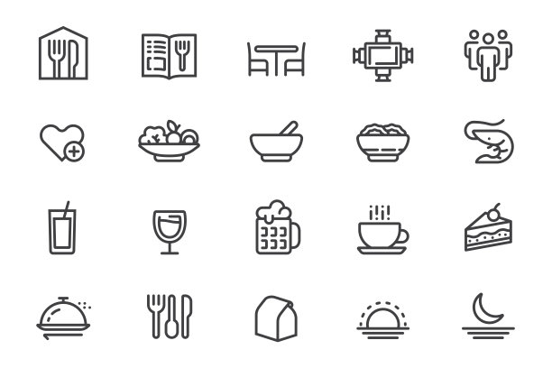 餐厅管理图标基础。为顾客提供食物和服务。图片下载