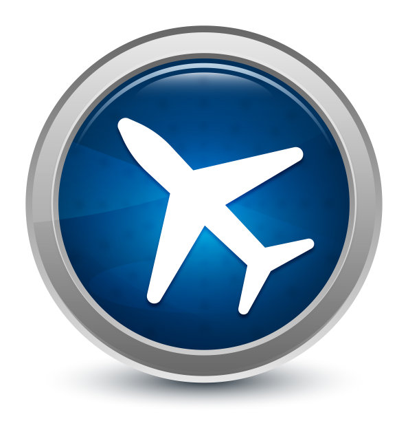 飞机图标星爆亮蓝色圆形按钮插图设计理念图片下载