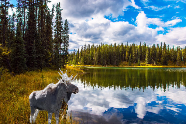 加拿大驼鹿啃食图片下载