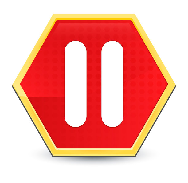 暂停图标抽象红色六角形按钮亮黄色框架设计优雅图片下载