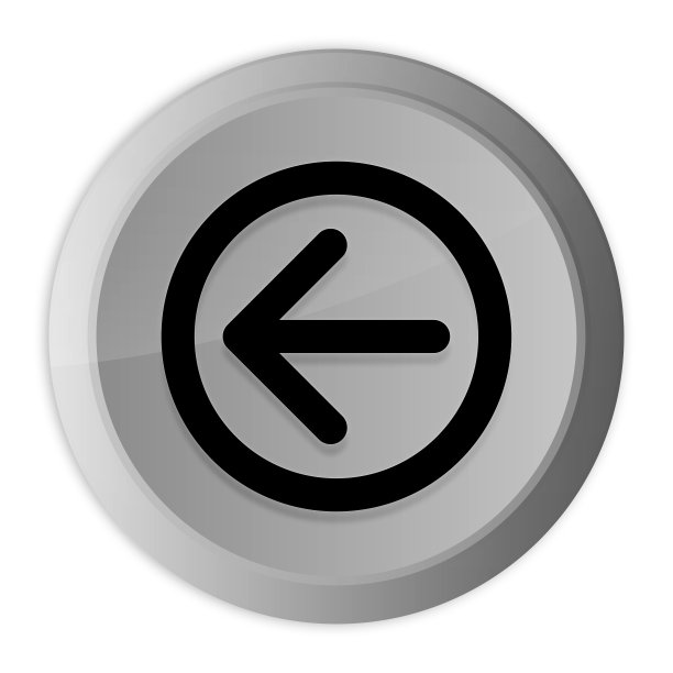 后退箭头图标金属银色圆形按钮金属设计圈孤立在白色背景黑白概念插图图片下载