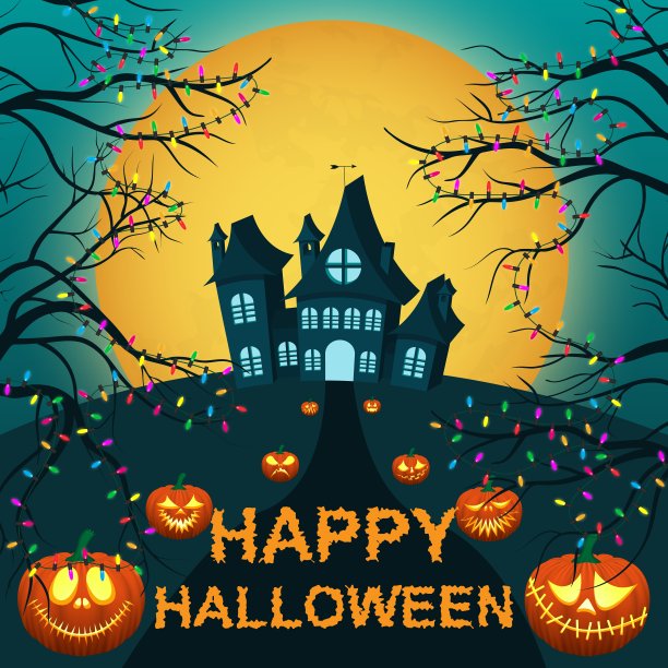 万圣节快乐。南瓜在去城堡的路上开了一个晚会。图片下载