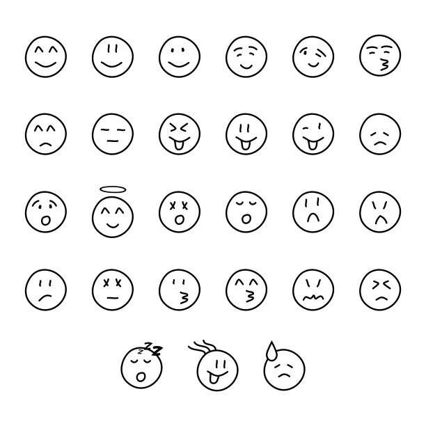 一套手画可爱的笑脸不同的面部表情和情绪图片下载