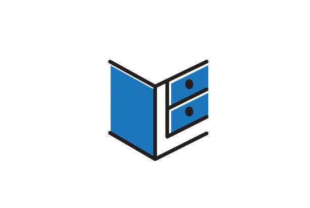 简约极简的蓝色抽屉橱柜家具内部标志设计用平面矢量图形图片下载