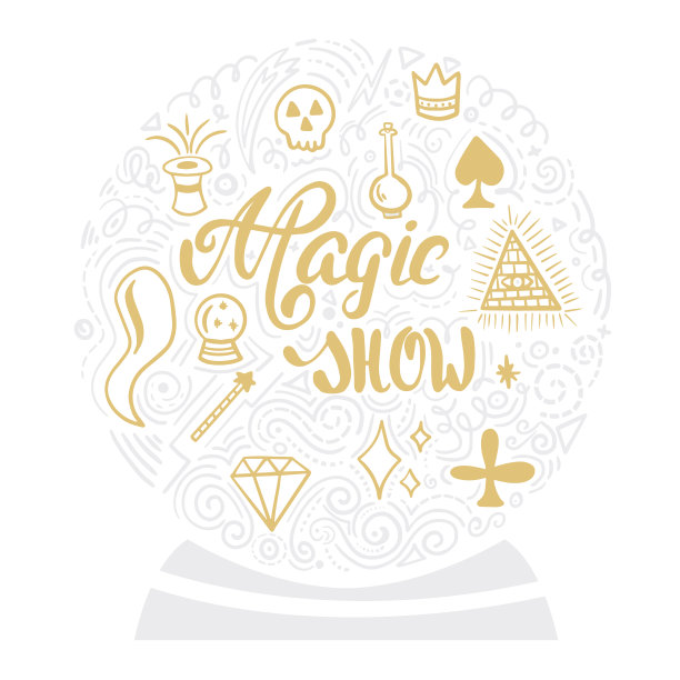 神奇的表演。矢量字体。魔法物品涂鸦图片下载