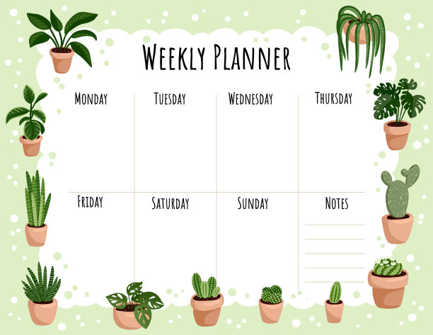 舒适的波西米亚每周计划和做清单与hygge盆栽肉质植物装饰。可爱的lagom模板的议程，计划，检查清单和文具图片下载