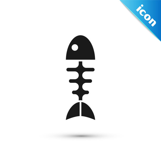 黑鱼骨架图标孤立在白色背景。鱼骨头的迹象。矢量图图片下载