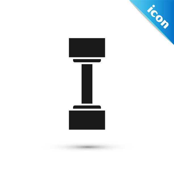 黑色哑铃图标孤立在白色背景。肌肉举重图标，健身杠铃，健身房图标，运动器材符号，运动大哑铃。矢量图图片下载