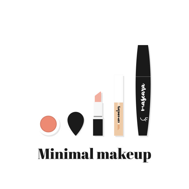 最小的化妆。基本美容产品组合:口红、遮瑕膏、腮红、海绵和睫毛膏。矢量插图，平面设计图片下载