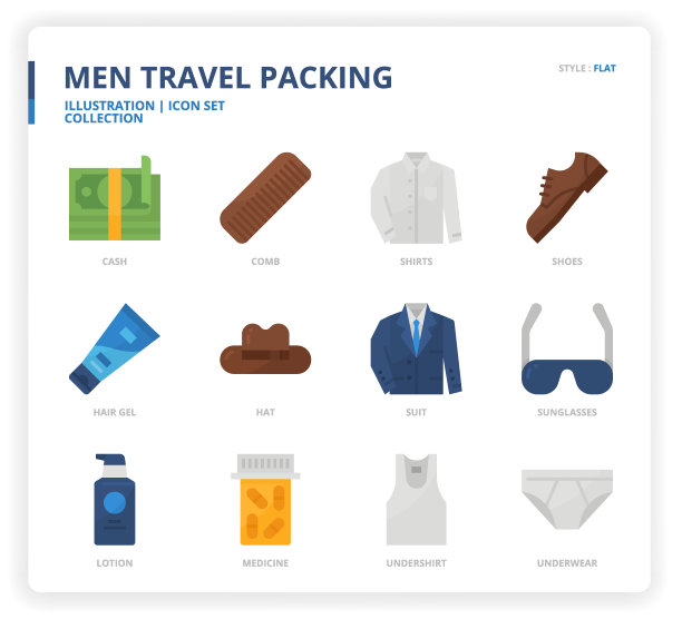 男人旅行包装图标集图片下载