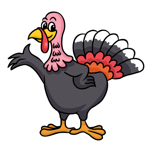 可爱的卡通火鸡在白色的背景，矢量插图图片下载