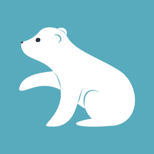 蓝色背景上的白熊幼崽。可爱的矢量图。素材图片