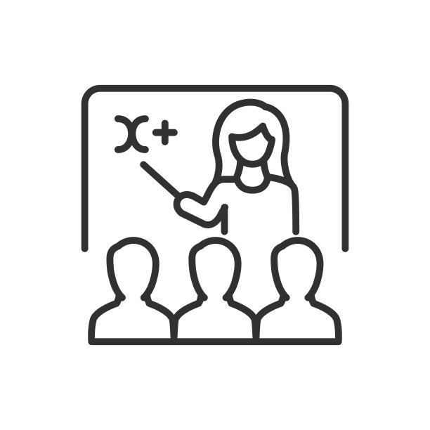 培训。老师盯着黑板和学生们。线条与可编辑的笔触图片下载