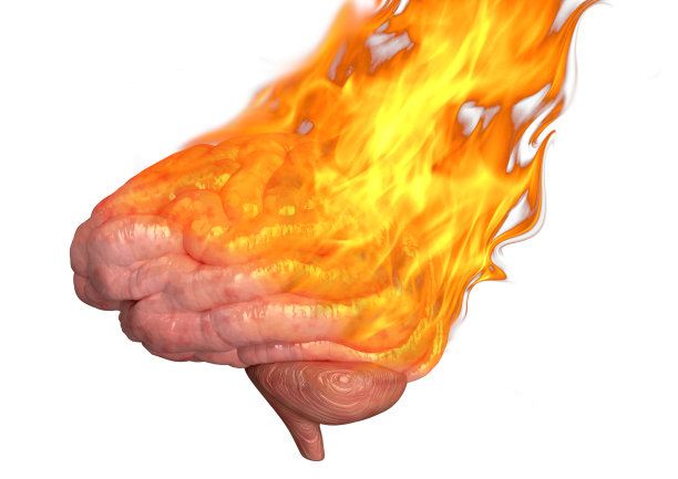 疲劳综合症的概念。燃烧的火焰中的大脑。它是一种精神紊乱，之前伴有强烈的身体和精神疲惫图片下载