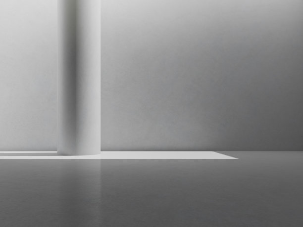 抽象的混凝土室内空间用阳光投射在墙壁和柱子上的阴影，柱子结构的几何形状，野兽派建筑的透视，3d渲染。图片下载