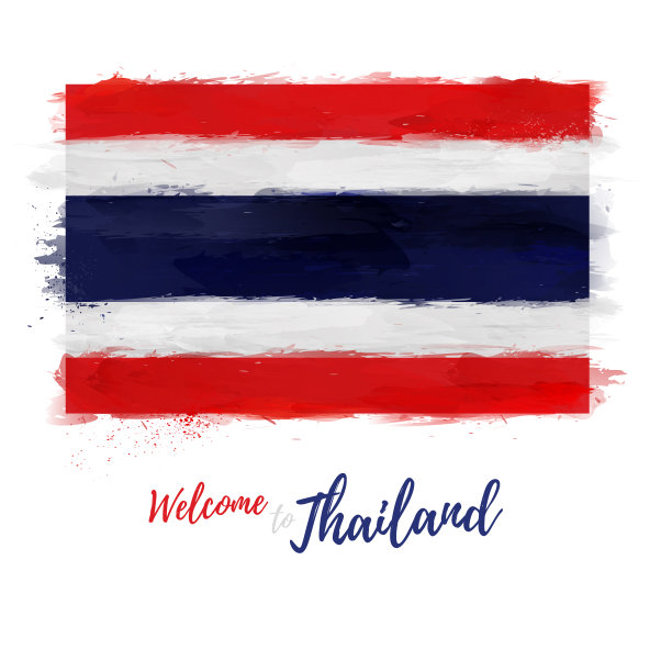 欢迎来到泰国，横幅。泰国国旗王国水彩画风格。暹罗符号和印刷设计。矢量图图片下载