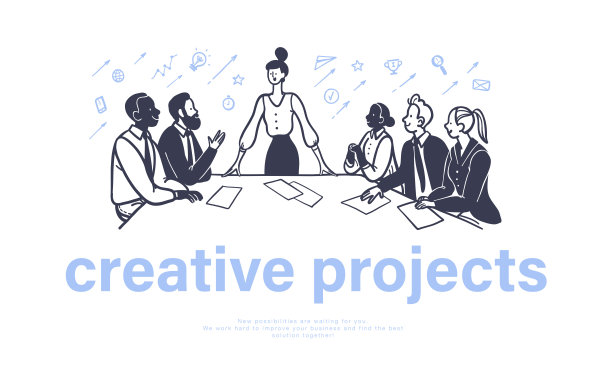 不同种族的办公室人员坐在桌边，以白人为背景讨论商业项目。图片下载