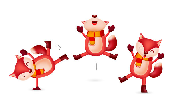 收集可爱的卡通狐狸与围巾。图片下载