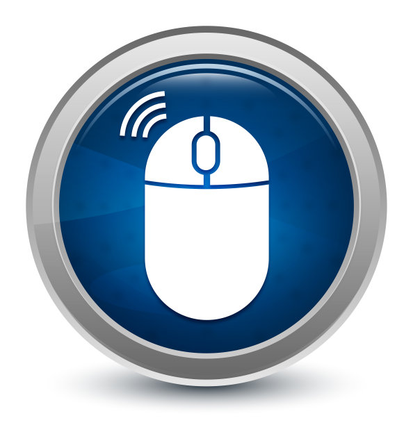 无线鼠标图标星爆亮蓝色圆形按钮插图设计理念图片下载