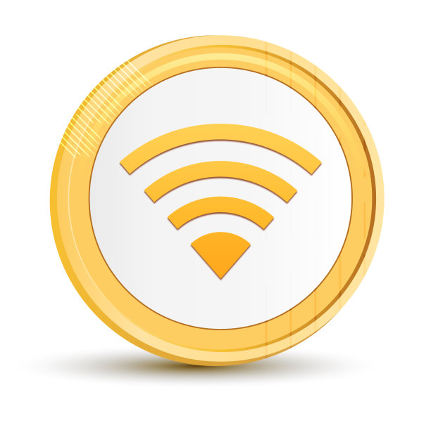 Wifi图标黄金圆形按钮金币闪亮框架豪华概念抽象插图孤立在白色背景图片下载
