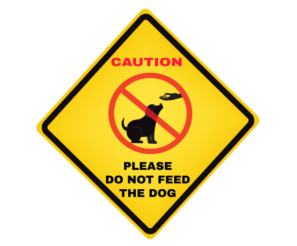 动物预防标志，警示板上写着“请不要喂狗”。标志，警告符号，矢量图。图片下载