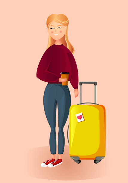 美丽的金发女孩旅行矢量插图图片下载