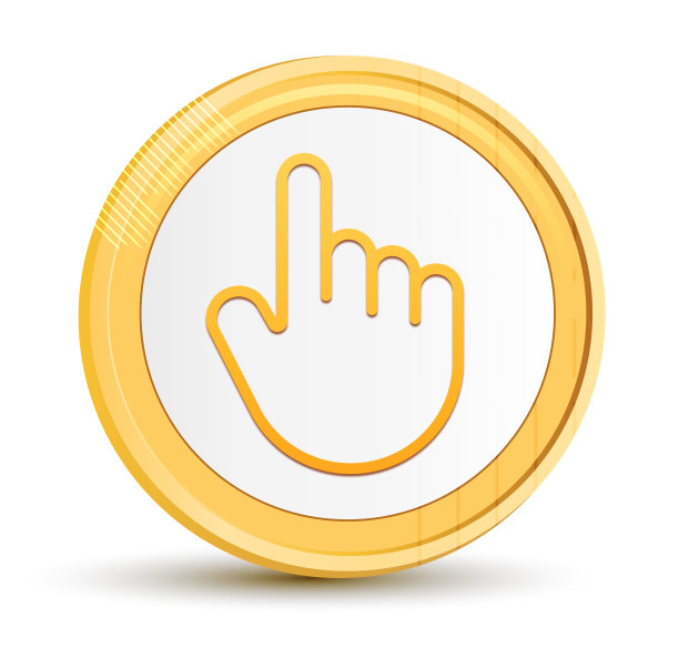 手光标点击图标黄金圆形按钮金币闪亮框架豪华概念抽象插图孤立在白色背景图片下载