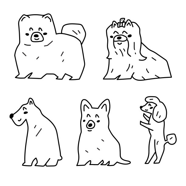 一套可爱的手绘狗。图片下载