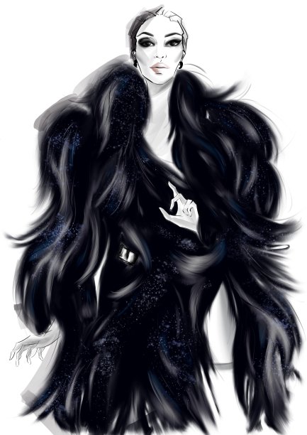 一个穿着裘皮大衣的女孩的时尚插图图片下载