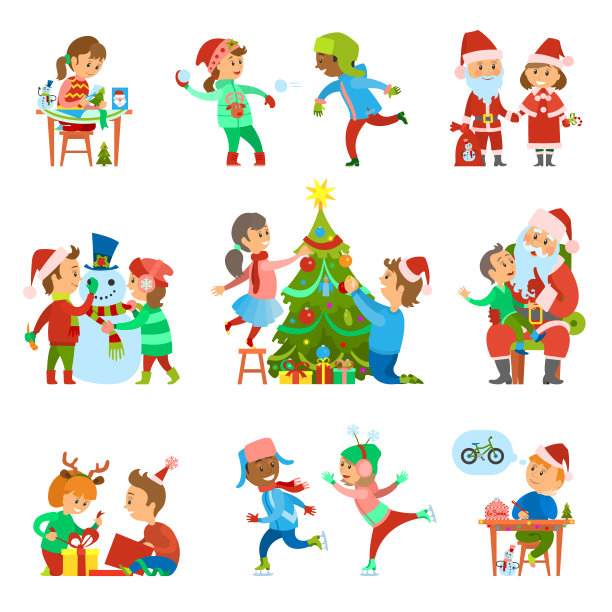 圣诞假期人们活动设置向量图片下载