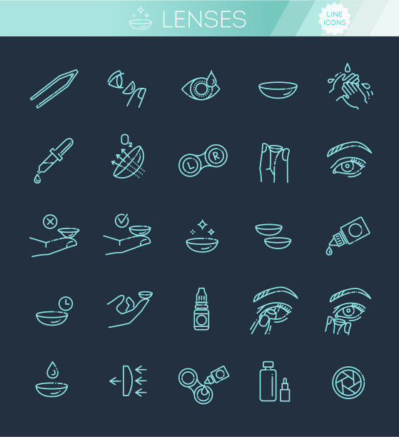 隐形眼镜图标设置。平面设计风格图片下载