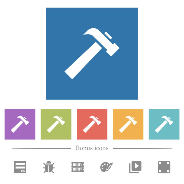 旧锤子扁白色图标在方形背景图片下载