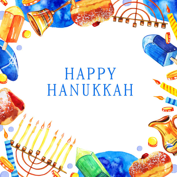 传统光明节物品方形边框设计模板水彩插画图片下载