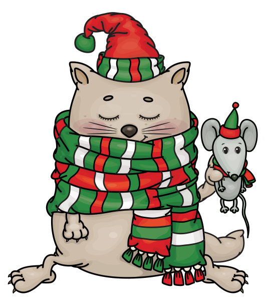 矢量搞笑猫卡通抱老鼠。图片下载