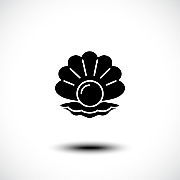 贝类图标或贝壳与珍珠图标孤立在白色背景图片下载