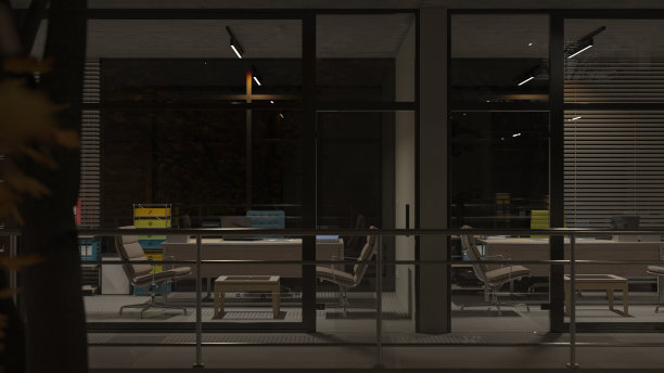 黑暗后的办公室照明侧视图图片下载