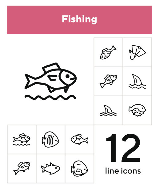 鱼线图标集图片下载