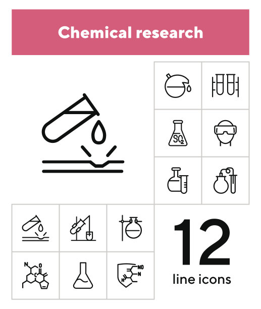 化学研究线性图标集图片下载