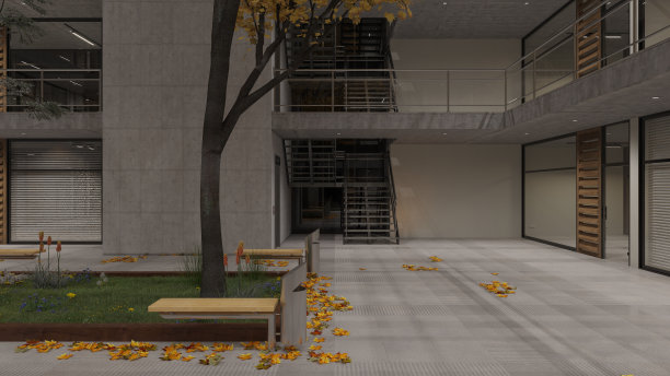 在一个空的办公大楼内的内部花园区域图片下载