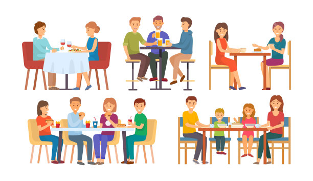 一起吃喝的人设定向量图片下载