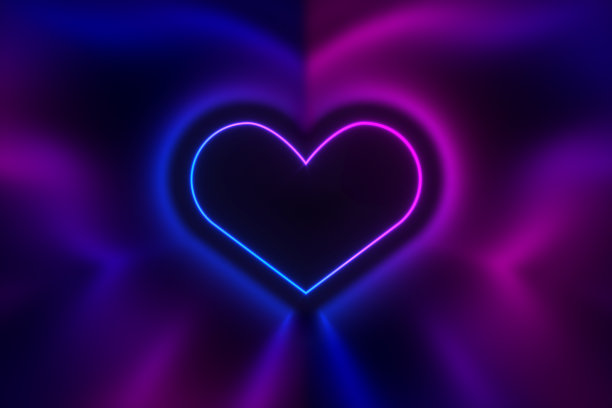 小村庄房屋的剪影与坡屋顶照明剪影霓虹心3D插图图片下载