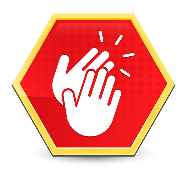 手拍图标抽象红色六角形按钮明黄色框架设计优雅图片下载