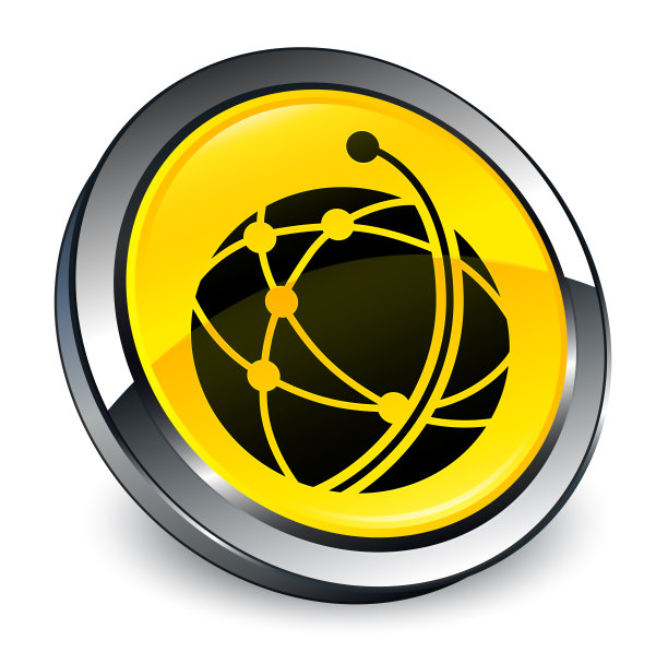 全球网络图标3d黄色圆形按钮图片下载
