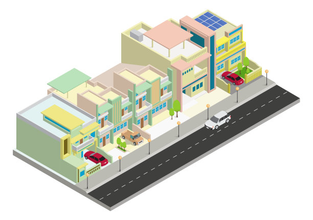 矢量等距集群区域房屋建筑素材图片