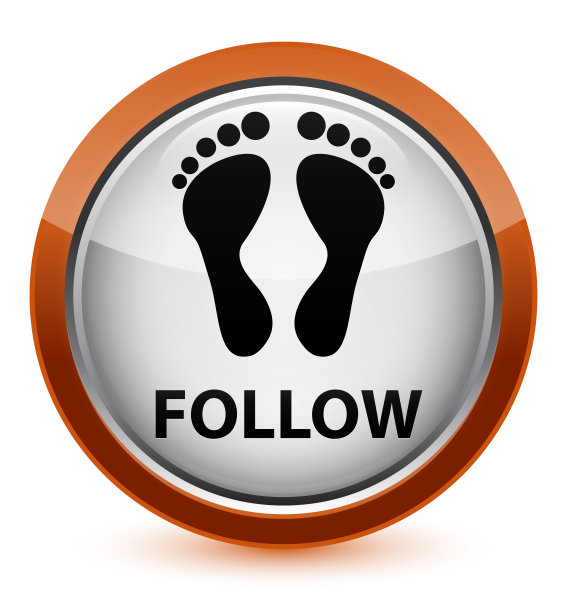 跟随(足迹图标)水晶棕色圆形按钮图片下载